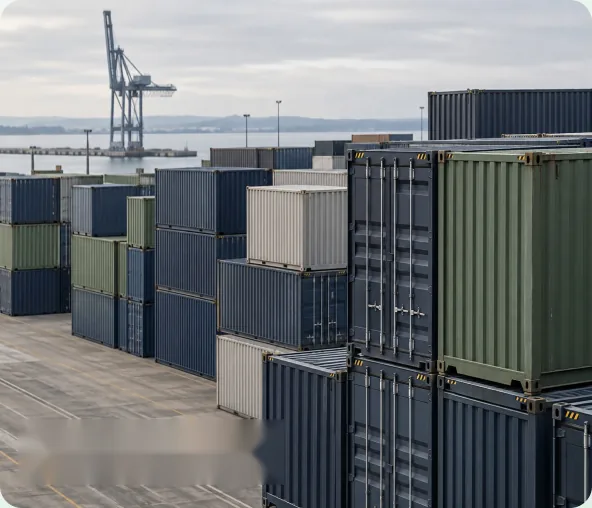 Shipping containers stacked at a port terminal